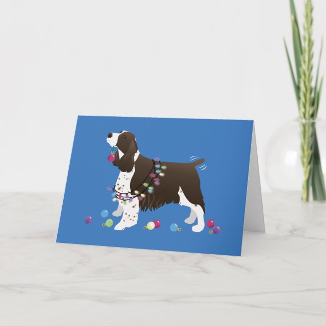 Cartão De Festividades Ilustração de Natal de Brown Springer Spaniel (Frente)