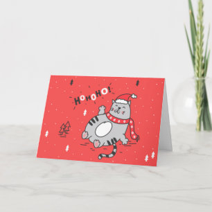 Cartão De Festividades Ilustração de Natal de Gato Gordo