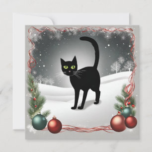 Cartão De Festividades Ilustração de Natal de Gato Preto Fofo