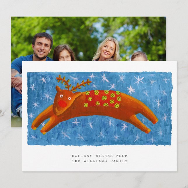 Cartão De Festividades Ilustração de Rena Natalina Fofa Foto (Frente/Verso)