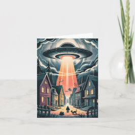 Cartão De Festividades Ilustração de Rua Noturna de Abdução por OVNI