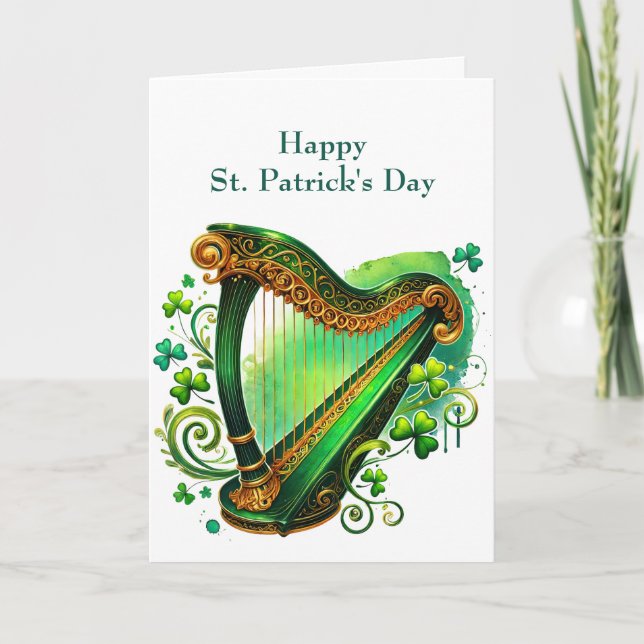 Cartão De Festividades Ilustração de Shamrocks Verde Irlandês (Frente)