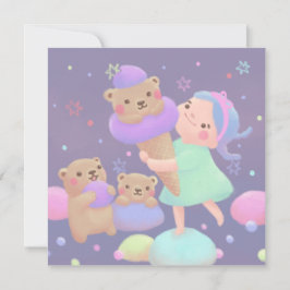 Cartão De Festividades Ilustração de Sorvete do Urso Fofo