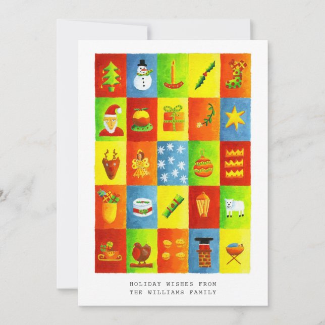 Cartão De Festividades Ilustração de tema de Natal com Felicidades (Frente)