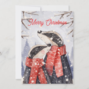 Cartão De Festividades Ilustração de texugo de Natal para casal
