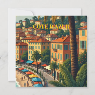 Cartão De Festividades Ilustração de viagem Cote D'Azur em estilo vintage