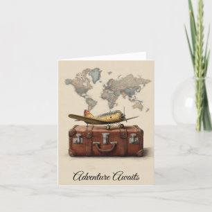 Cartão De Festividades Ilustração de viagens vintage com um Plano