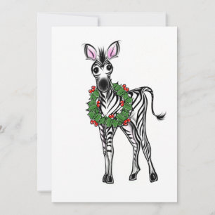 Cartão De Festividades Ilustração de Zebra Festiva Foliday, Holly Wreath