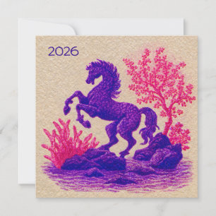 Cartão De Festividades Ilustração do Cavalo Lunar de 2026