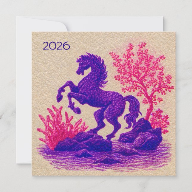 Cartão De Festividades Ilustração do Cavalo Lunar de 2026 (Frente)