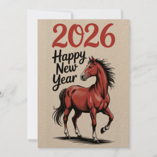 Cartão De Festividades Ilustração do Cavalo Vermelho da Placa Feliz ano n