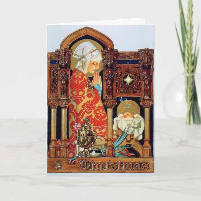 Cartão De Festividades Ilustração do Natal por J.C. Leyendecker (Frente)