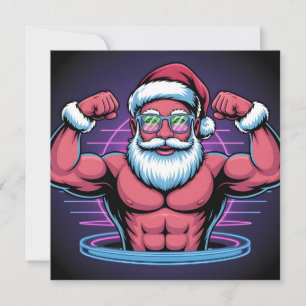 Cartão De Festividades Ilustração do Papai Noel Musculoso Fisiculturista