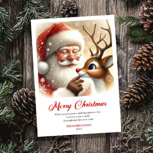 Cartão De Festividades Ilustração Doce de Papai Noel e Rudolph Natal