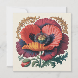 Cartão De Festividades Ilustração Floral de Papoula Vintage Ornamentada