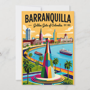 Cartão De Festividades Ilustração Retro de Barranquilla Colômbia Vintage