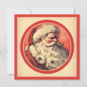 Cartão De Festividades Ilustração Retro do Alegre Papai Noel Antigo