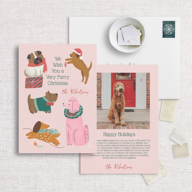 Cartão De Festividades Ilustração Única de Cachorro no Forry Christmas (Criador carregado)