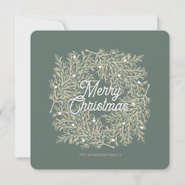 Cartão De Festividades ilustración hojas abeto corona de Navidad verde