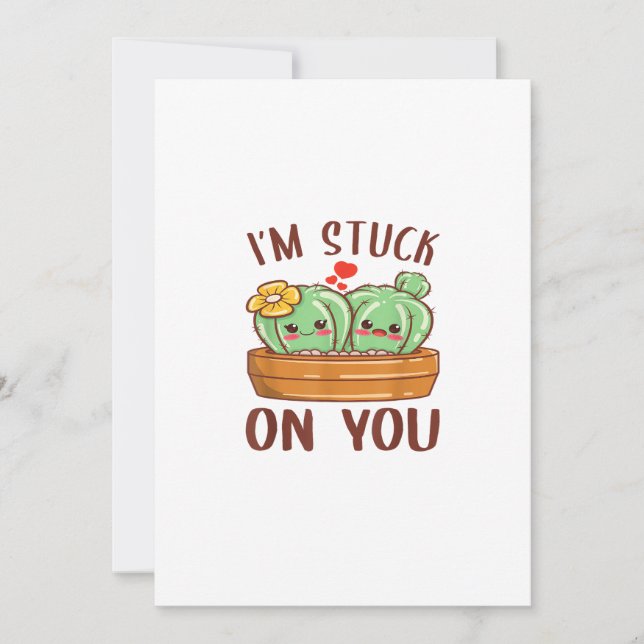 Cartão De Festividades Im Stuck On You Cactus Succulent Valentines Day Cu (Frente)