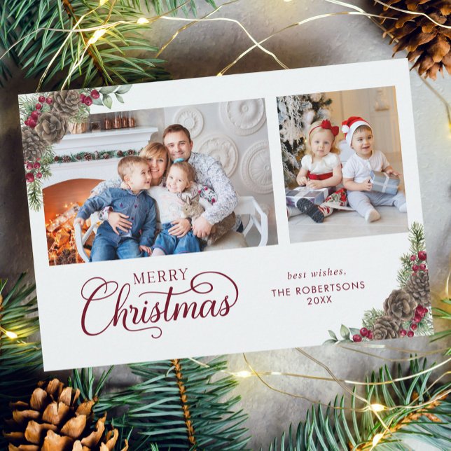 Cartão De Festividades Imagem Botânica 2 de Script Natal Elegante (Criador carregado)