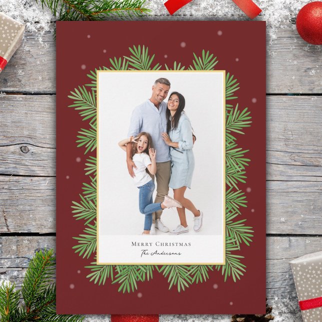 Cartão De Festividades Imagem Botânica de Natal Vermelho Elegante Burgund (Criador carregado)