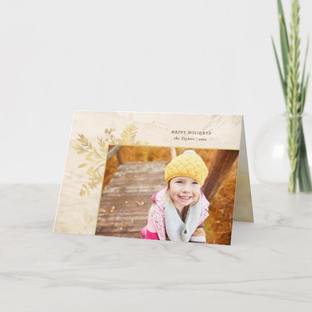 Cartão De Festividades Imagem Botânica Dourada Elegante (Frente)