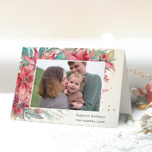 Cartão De Festividades Imagem Botânica Elegante Chic Watercolor Poinsetti