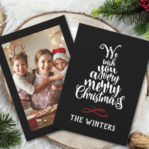 Cartão De Festividades Imagem de Letra de Árvore de Natal Vermelha Preta