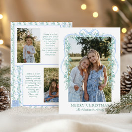 Cartão De Festividades Imagem de Natal do Garland Arco Azul Watercolor