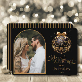 Cartão De Festividades Imagem de Natal Dourada e Preta Elegante