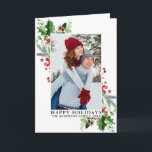 Cartão De Festividades Imagem Dobrada de Watercolor Holly Greenery<br><div class="desc">Feriados felizes modernos e elegantes Cartão de Feriado de Aquarela e Greenery</div>