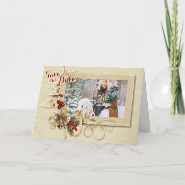 Cartão De Festividades Imagem Dourada de Natal Elegante Salvar a Data (Frente)