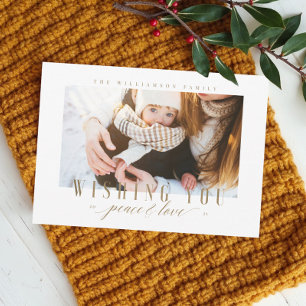 Cartão De Festividades Imagem Dourada de Tipografia Elegante Peace & Love