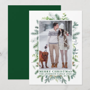 Cartão De Festividades Imagem Verde de Quadro de Pine de Aquarela Elegant