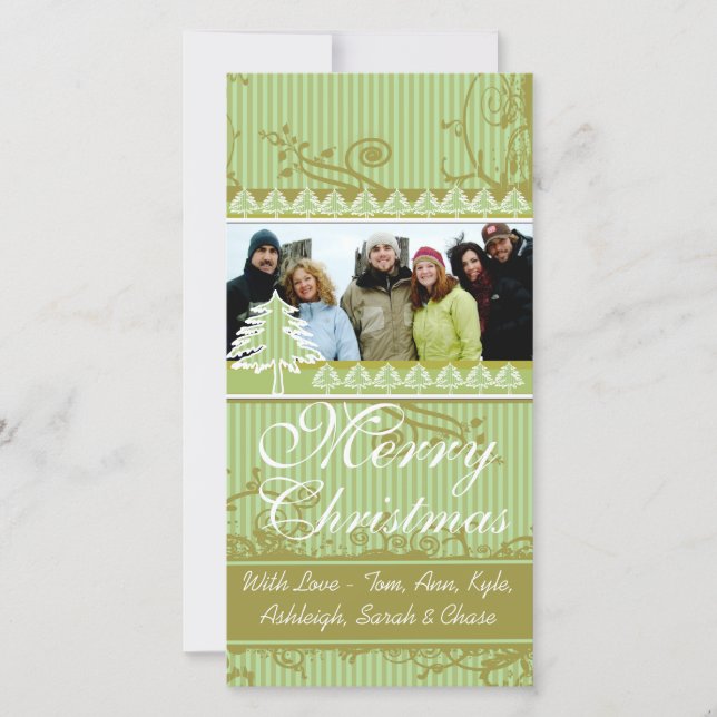 Cartão De Festividades Imagens da Família de Feriados de Pinho em Stripes (Frente)