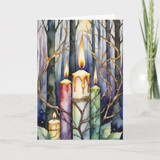 Cartão De Festividades Imbolc Candlemas de inverno Velas de Floresta Wicc (Frente)