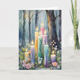 Cartão De Festividades Imbolc Candlemas de inverno Velas de Floresta Wicc