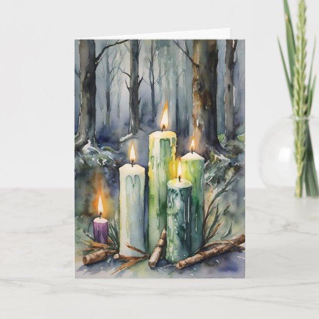 Cartão De Festividades Imbolc Candlemas de inverno Velas de Floresta Wicc (Frente)
