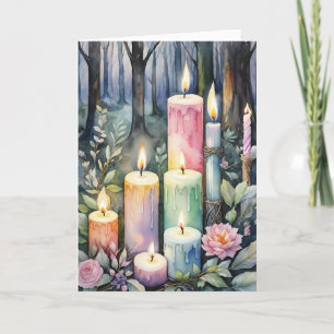 Cartão De Festividades Imbolc Candlemas de inverno Velas de Floresta Wicc