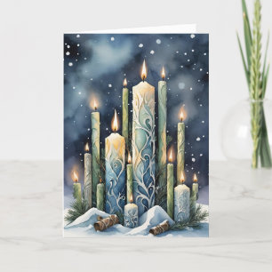Cartão De Festividades Imbolc Candlemas de inverno Velas de Floresta Wicc