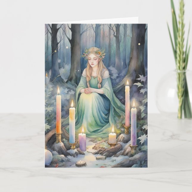 Cartão De Festividades Imbolc Deusa Candlemas Floresta Celta Wiccan (Frente)