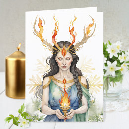 Cartão De Festividades Imbolc Wiccan Goddese Flame & Ouro Floco de Neve