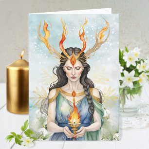 Cartão De Festividades Imbolc Wiccan Goddese Flame & Ouro Floco de Neve