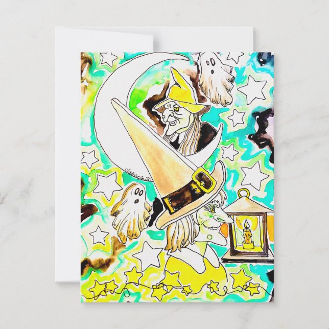 Cartão De Festividades Impressão artística de bruxa divertida de Hallowee (Frente)