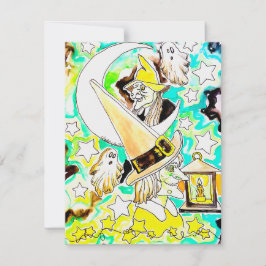 Cartão De Festividades Impressão artística de bruxa divertida de Hallowee