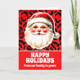 Cartão De Festividades Impressão de leopardo vermelho Retro Papai Noel Na