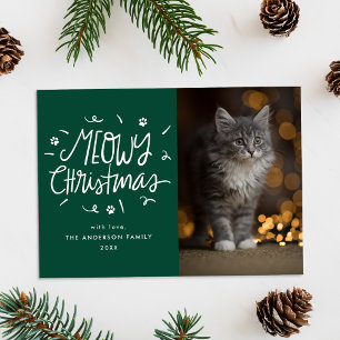 Cartão De Festividades Impressionante Foto de Gato Verde Feliz de Natal