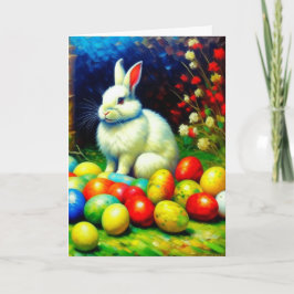 Cartão De Festividades Impressionismo Coelhinho de Páscoa com Ovos