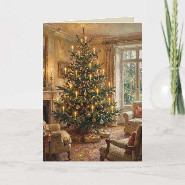 Cartão De Festividades Impressionist Christmas Tree Monet-Style Art (Frente)